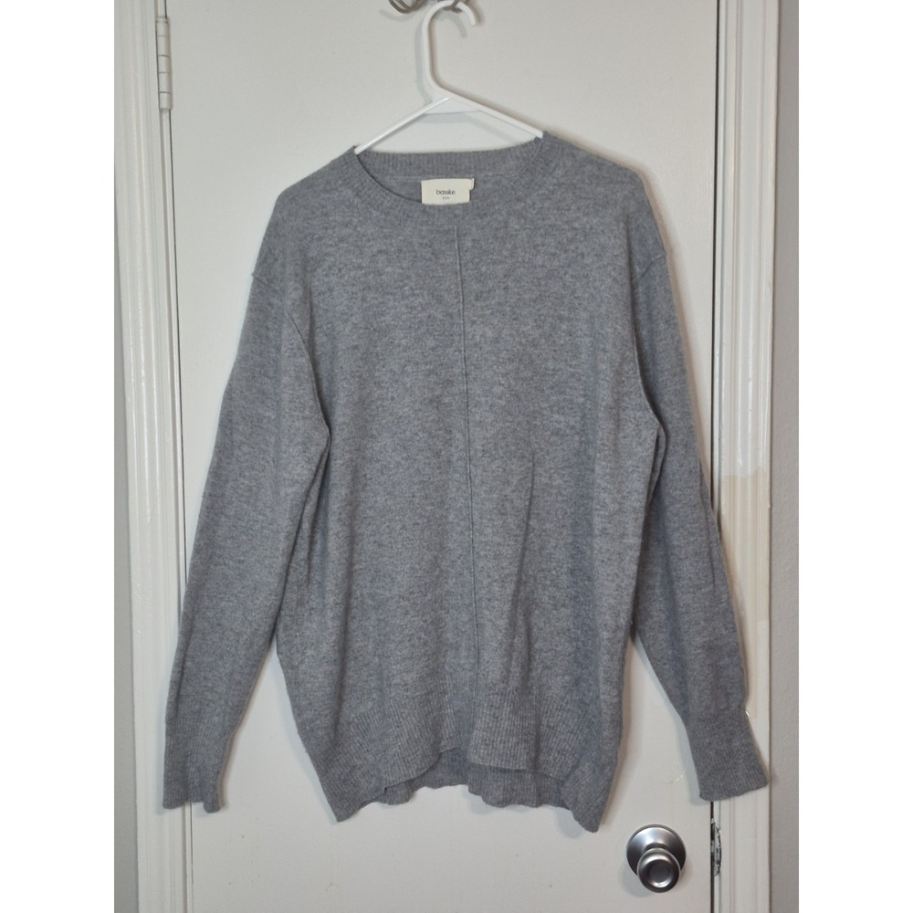 BASSIKE Pullover Sweater Cardigan 100% Cashmere Size 2 Gray Minimalist Soft